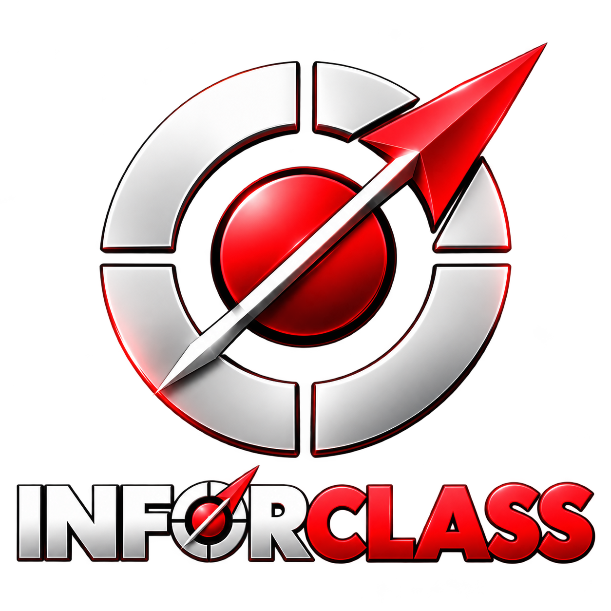 Logo Inforclass: alvo prateado com seta vermelha apontando para cima